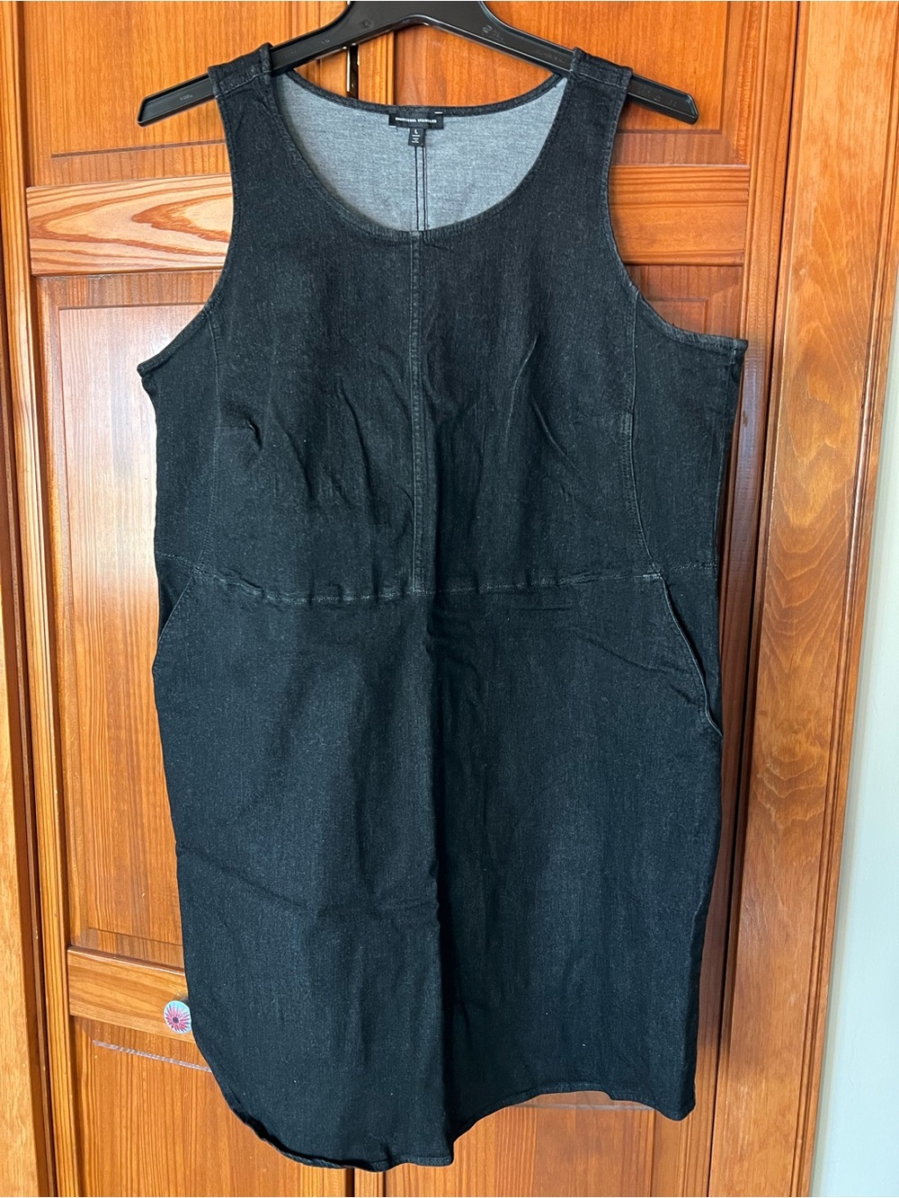 Universal Standard Black Sleeveless Stretch Denim Jumper with pockets